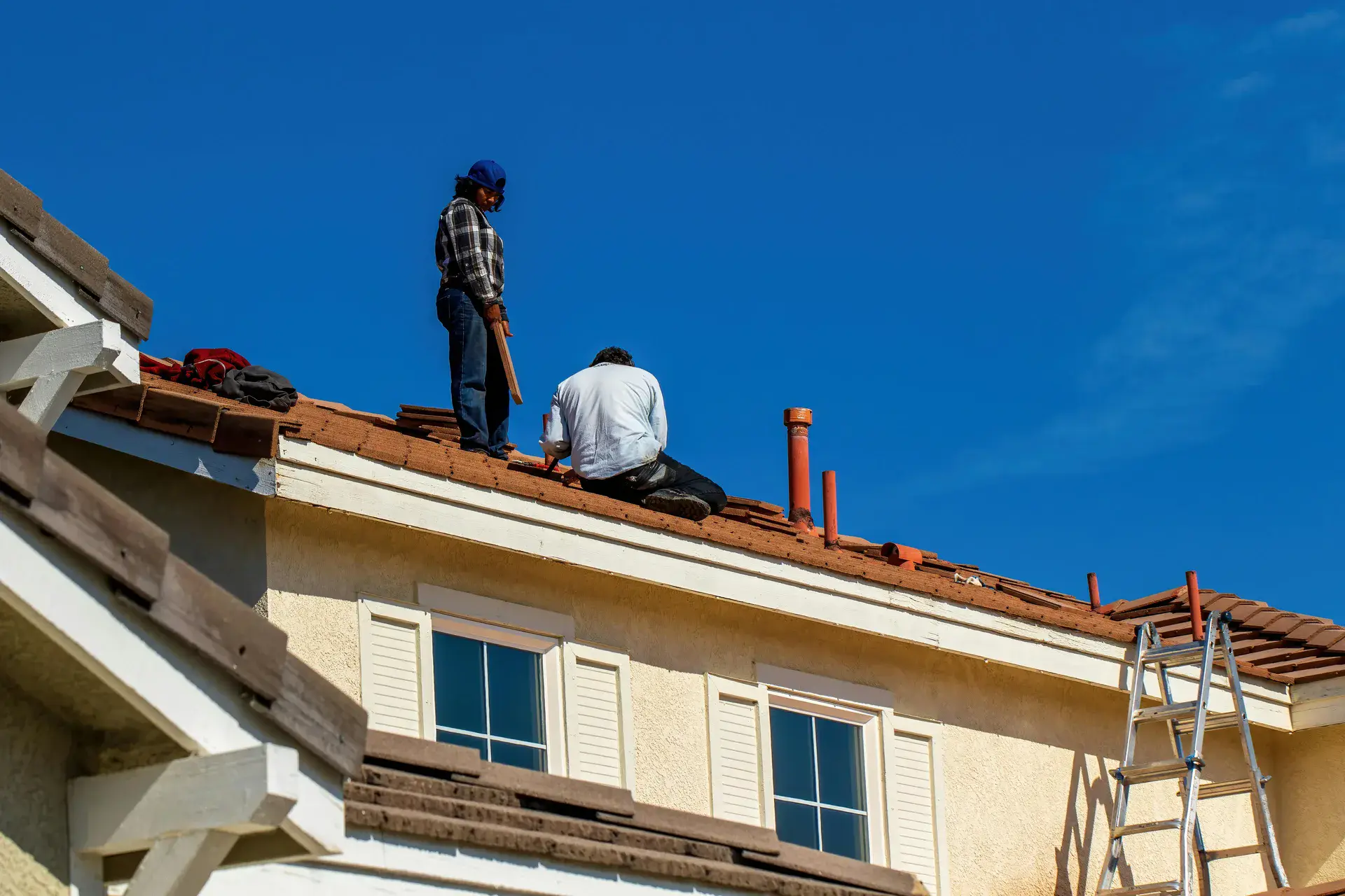 Roofing crew at work